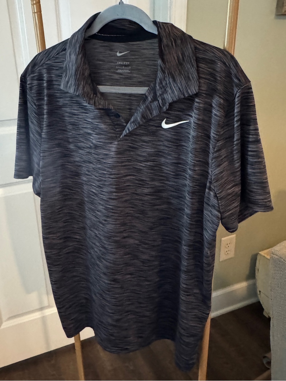 Nike Men's Heathered Charcoal Performance Polo with White Swoosh